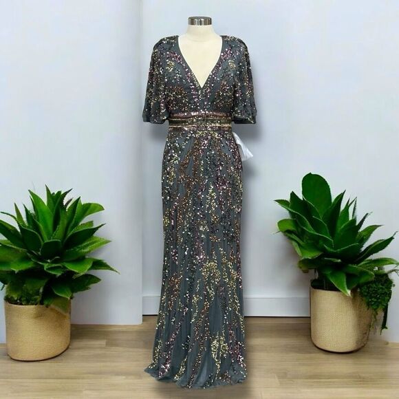 MAC DUGGAL Women’s Sequin Flutter Sleeve Evening Dress in the Size 10 - Picture 12 of 15